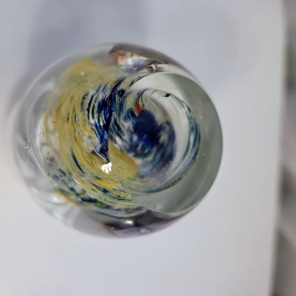 Vintage Abstract Art‎ Glass Egg Shape Paper Weight with Blue and Yellow Accents - Picture 3 of 4